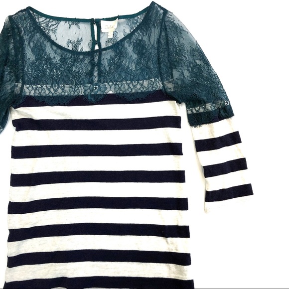 Anthropologie Tops - Deletta Sheer Lace Yoke Striped Shirt